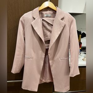 Pink Striped Blazer & Skort Matching Set